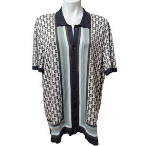 Express men's knit button front polo striped print size XL